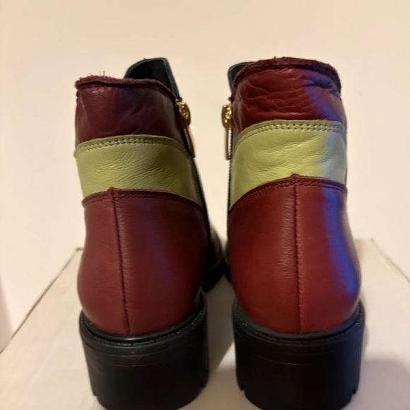 Colorblock Leather Ankle Boots in Burgundy, Green & Yellow - Picture 3 of 4
